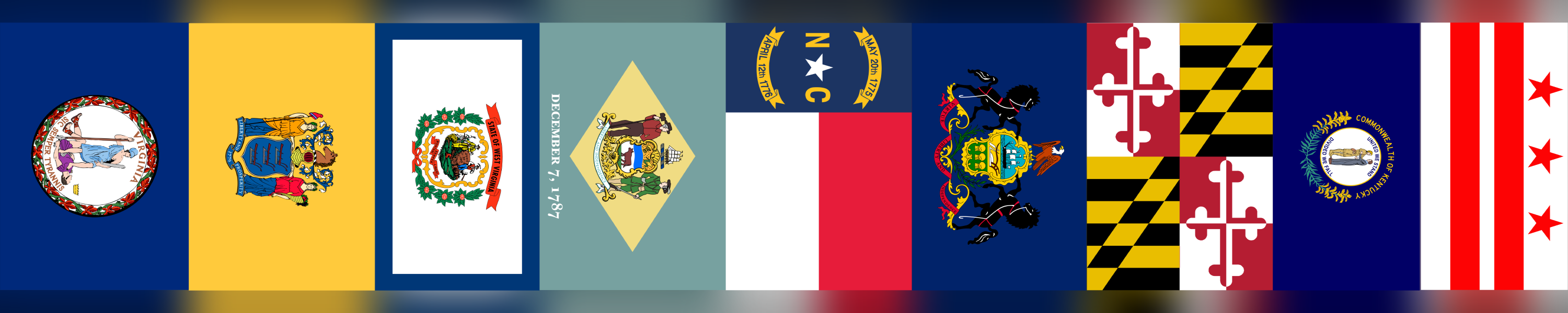 A flag from each of the states and district that form Region 1