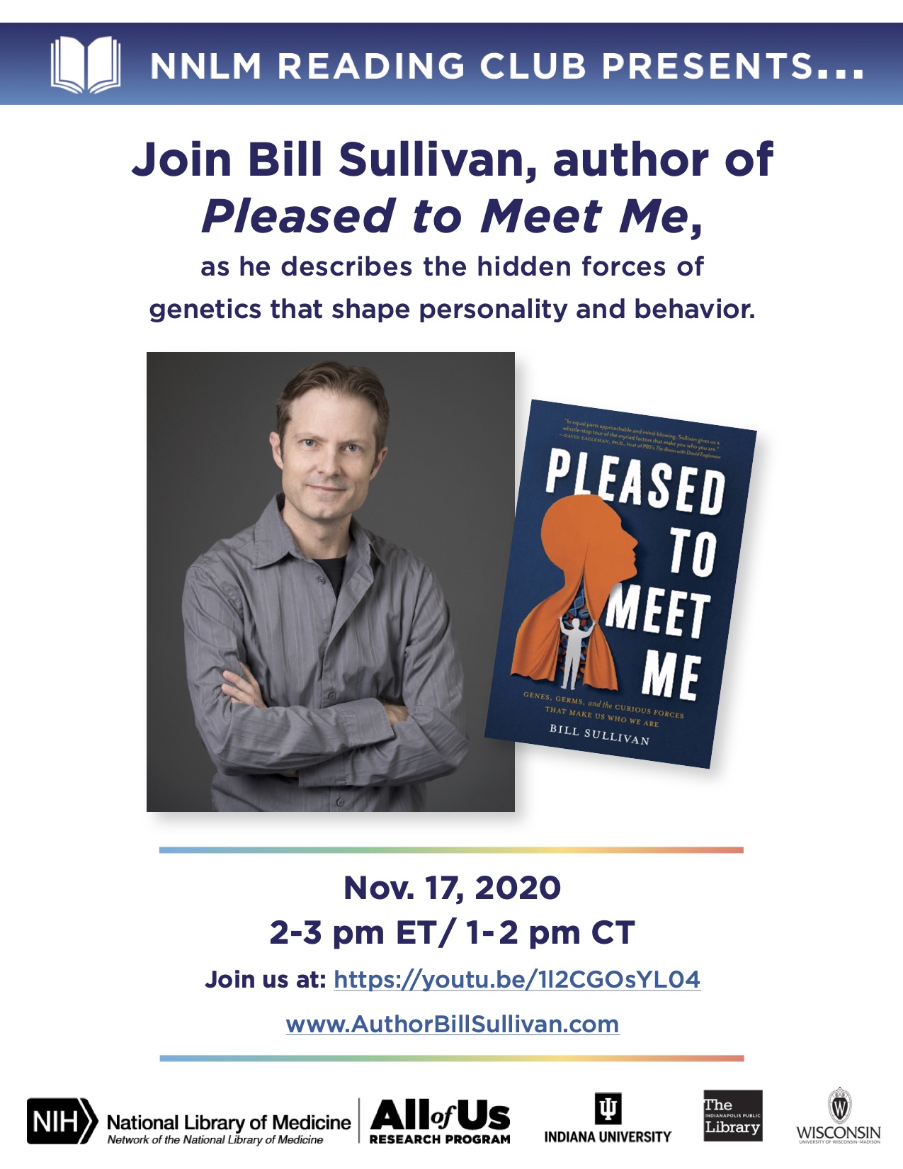 Join Us for a book talk with Bill Sullivan author of Pleased to Meet Me