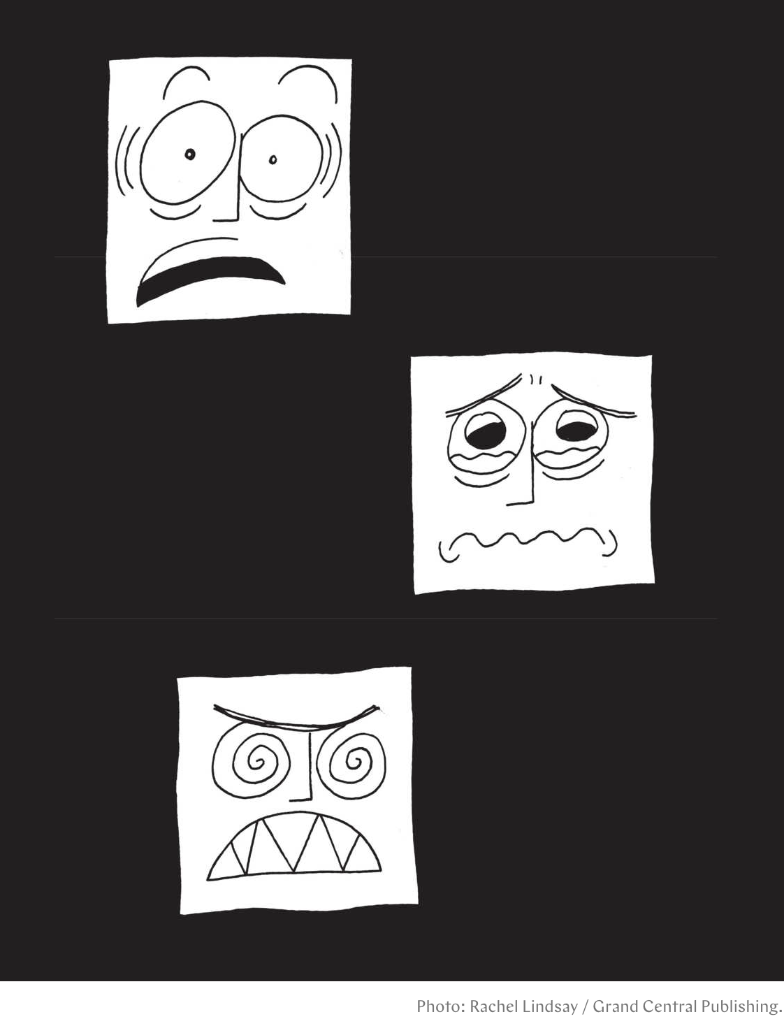 Cartoon image by Rachel Lindsay that appeared in The Cut magazine article. Three cartoon faces decpicting different emotions